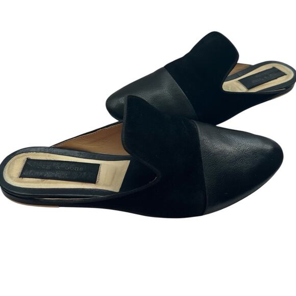 Rag & Bone Sabine Mule Slides Flats Black Leather & Suede IT 38